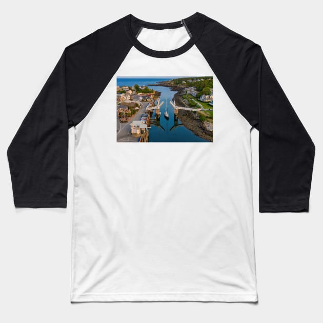 Sailboat Passing Perkins Cove Drawbridge Baseball T-Shirt by jforno